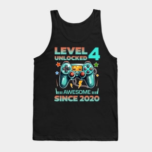 Level 4 Unlocked Awesome Since 2020 4th b-day Gift For Boys Kids Toddlers Tank Top